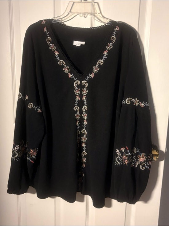 J. Jill Tops - J. Jill Black Embroidered Blouse
